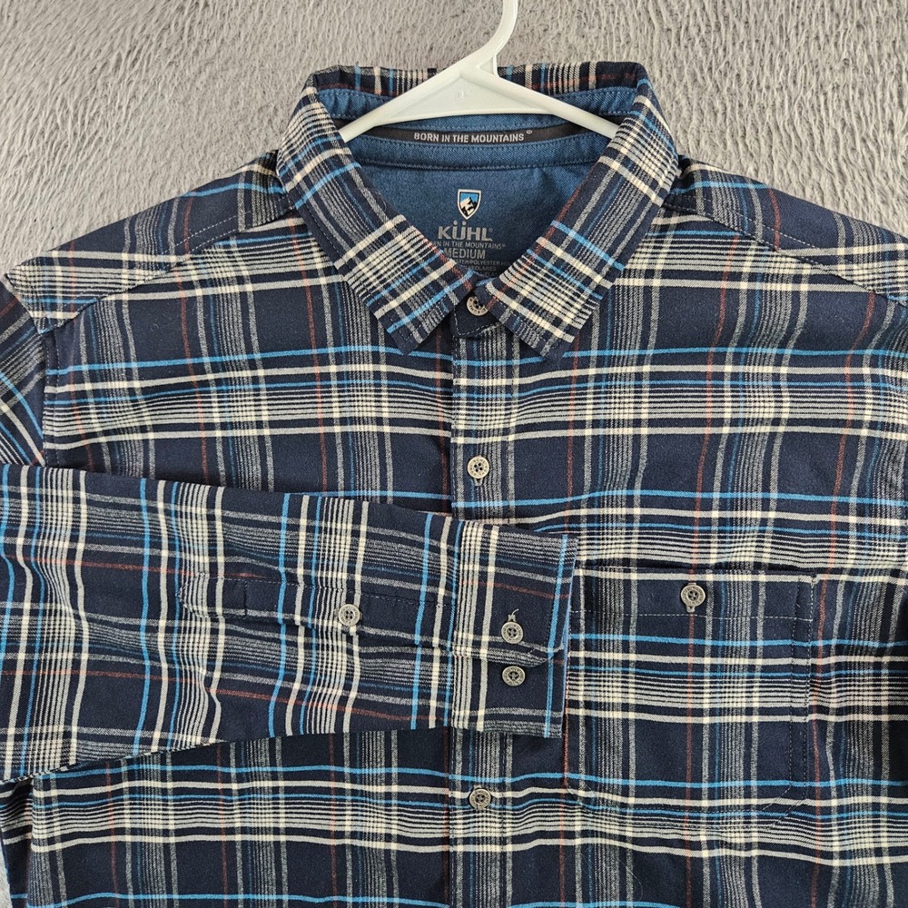 Kuhl Mens Medium Navy Blue Plaid Hollowcore Long Sleeve Button Down Shirt